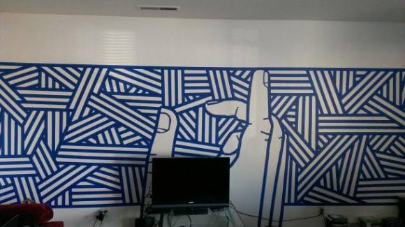 3 rolls of blue tape, 6 hours, and boredom and now i have a new wall mural