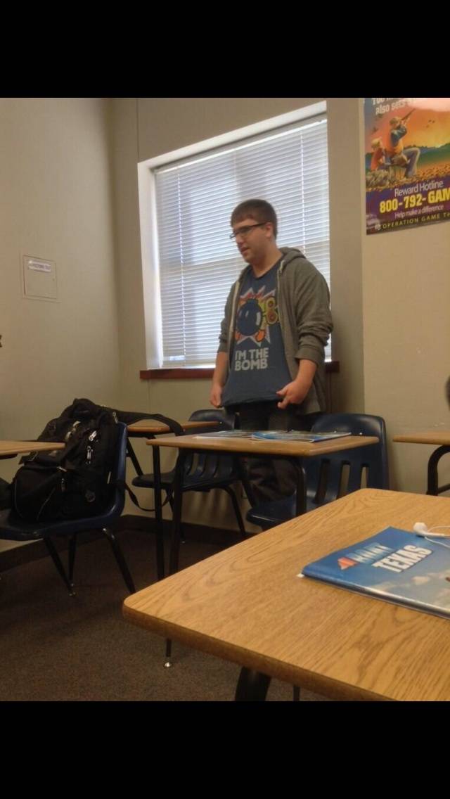 Had a school lockdown because of a bomb threat, this guy wore either the best or the worst shirt