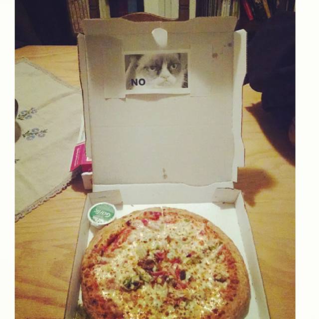 My roommate asked the pizza delivery gal to 