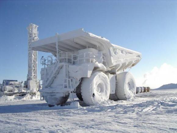 Frozen mining truck