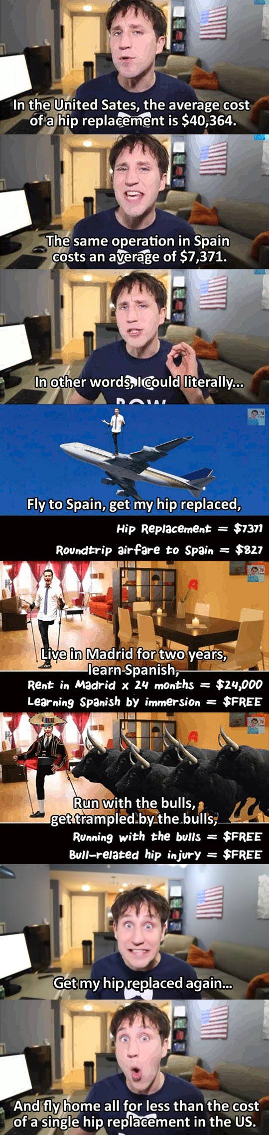 The cost of a hip replacement is too damn high! wow! I'm mind f*cked!