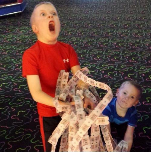 My cousin hit the jackpot at the arcade last week