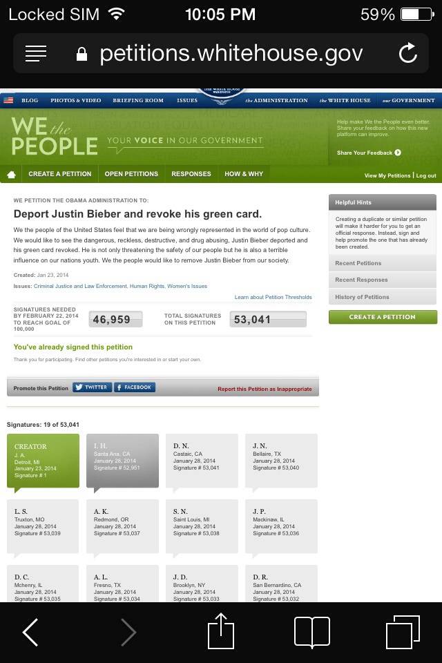Apparently there's a petition to deport Justin Bieber