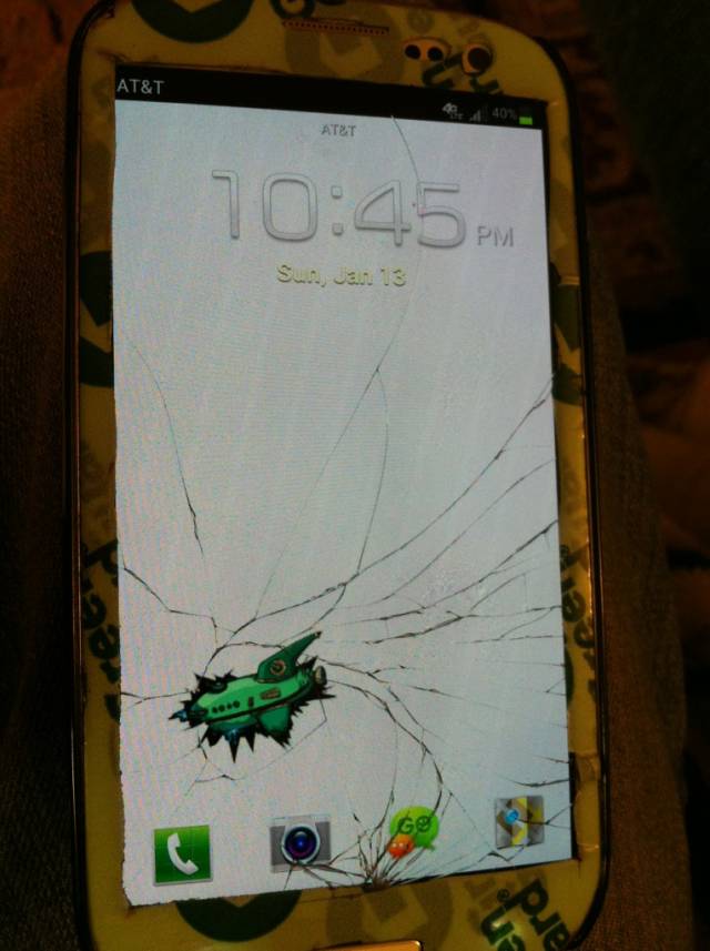 Making the best of a busted phone screen.