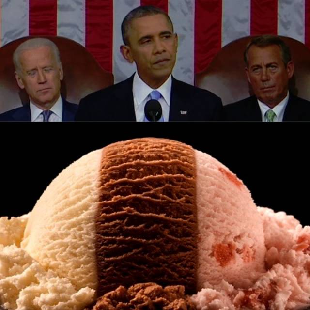 Last night's state of the union address looked like neopolitan ice-cream.