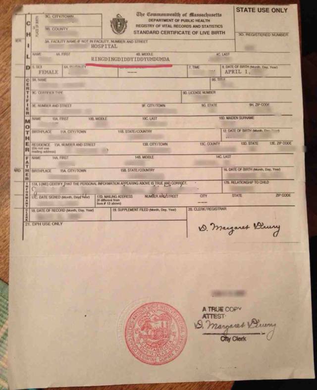 My neighbor's daughter has the craziest middle name. After years of taking his word for it, I asked her father for proof.