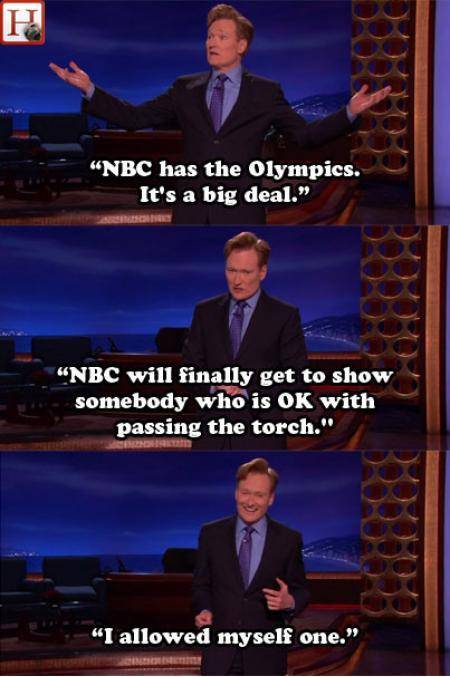 Conan allowed himself one joke on Jay Leno's last night