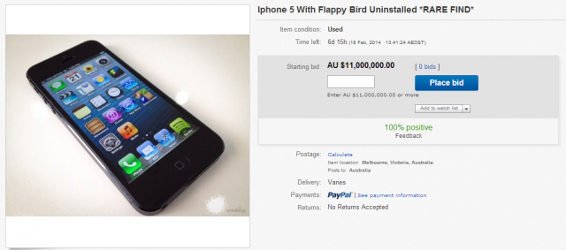 With all the fuss about people selling their phones for crazy prices with flappy bird installed I had a bit of a chuckle at this.