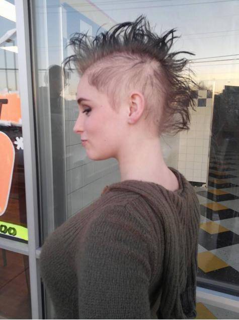 My friend is losing hair from the chemo, but she’s making the most of what she’s got!