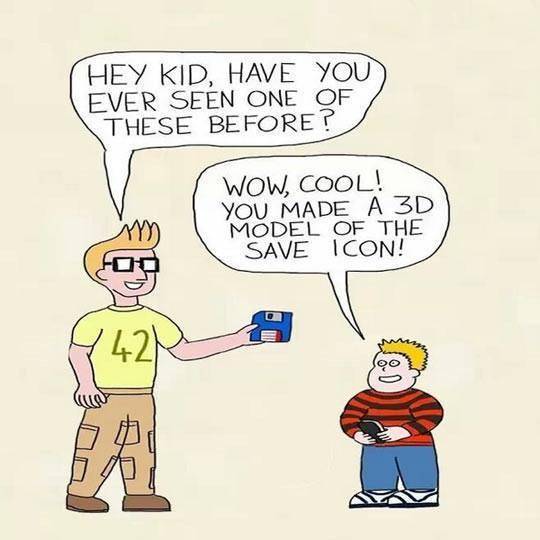 floppy disk seen by two different generations