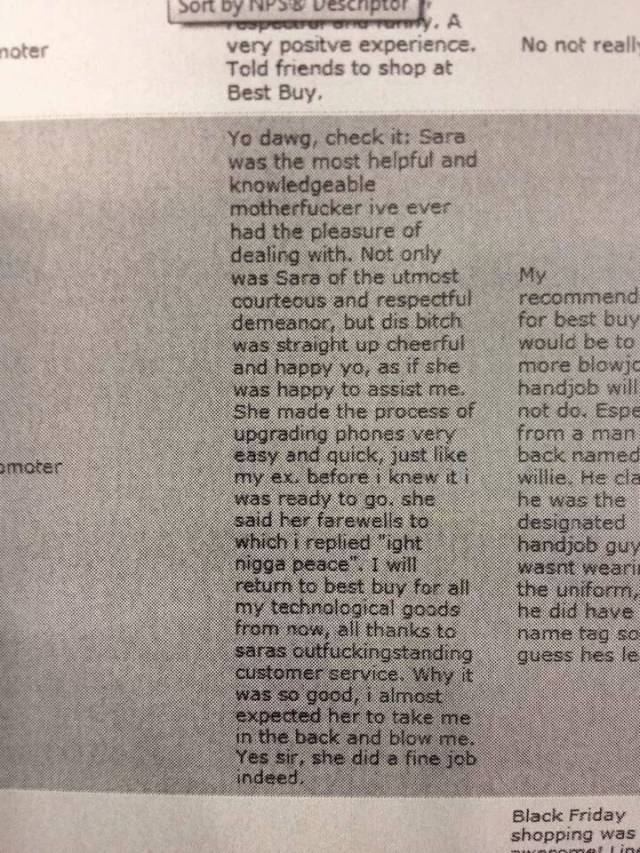 Customer comment