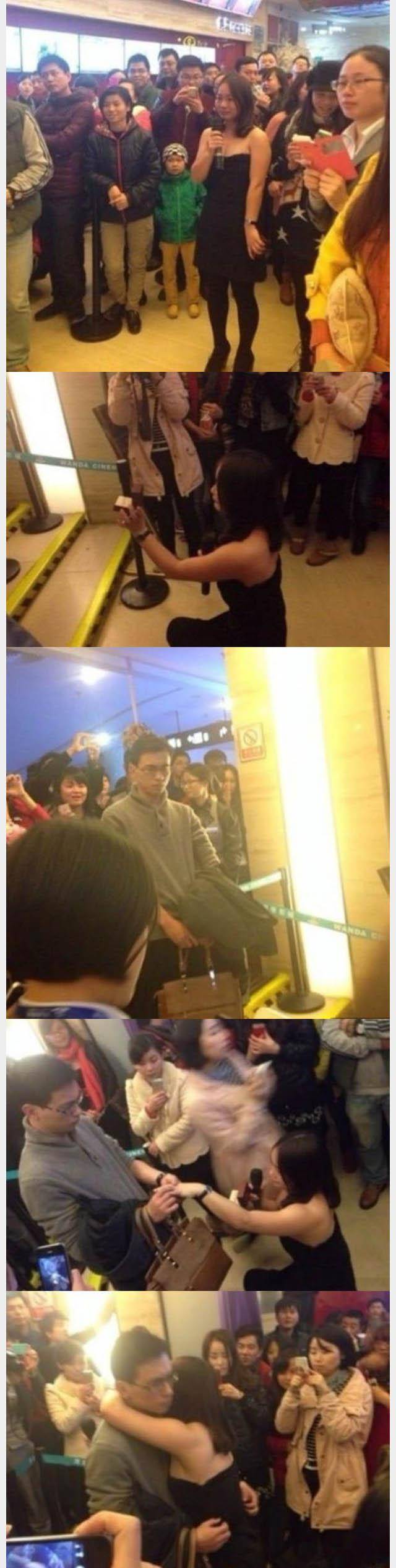 Girl surprises boyfriend with marriage proposal; he looks pumped!