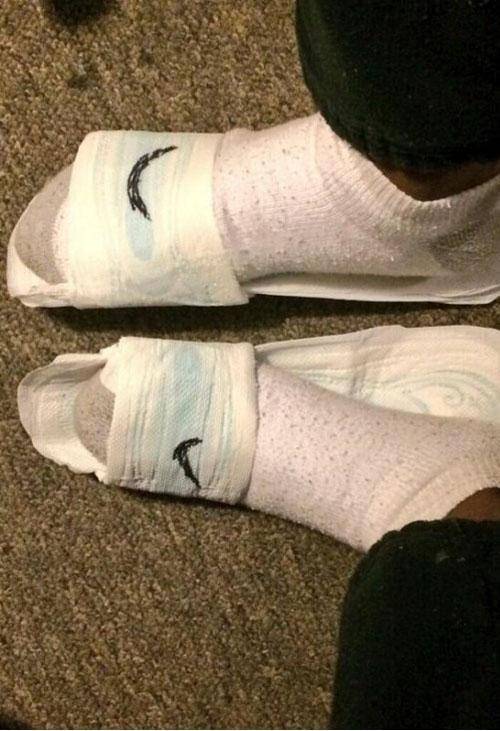 Thank God they are Nikes and not Red Wings!