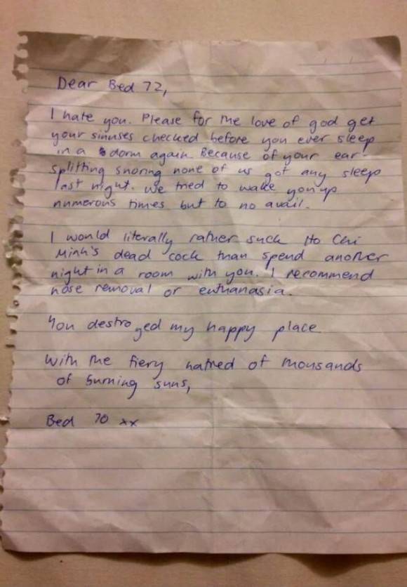 Friend woke up to this day brightener after traveling abroad and spending a week in a youth hostel.