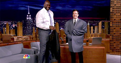 Jimmy Fallon tried Shaq's jacket on whilst interviewing him.