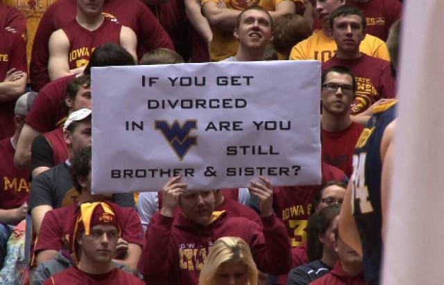 Iowa State fan brought a um... Funny sign to the West Virginia game tonight.