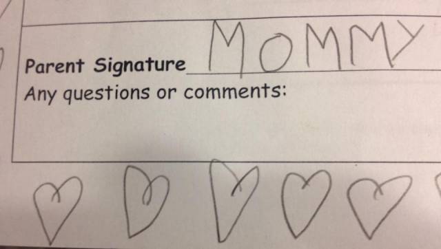 My 5 year old's attempt to forge my signature. Nailed it.