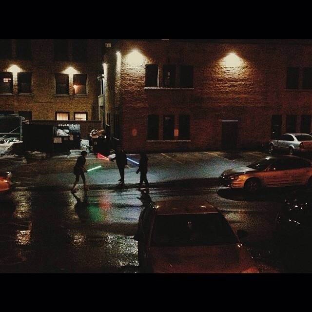 My sister looked out the window of her apartment and saw an ongoing lightsaber battle in progress