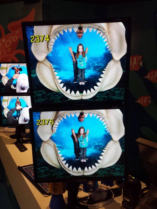 Was going to get a picture with my daughter at the aquarium but I wore a green shirt.