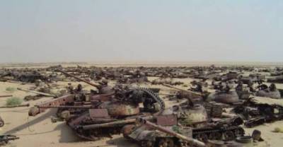 Ominous tank graveyard in the Kuwait desert