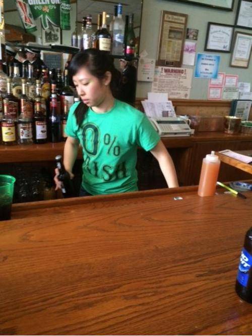 The only bar near the St. Paddy’s parade staging area was a Chinese restaurant. This was one of the Bartenders.