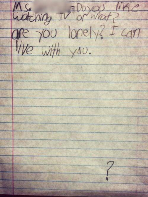 My newly single sister is concerned that’s she’s putting off some serious pathetic vibes after being slipped this note from one of her second-grade students.