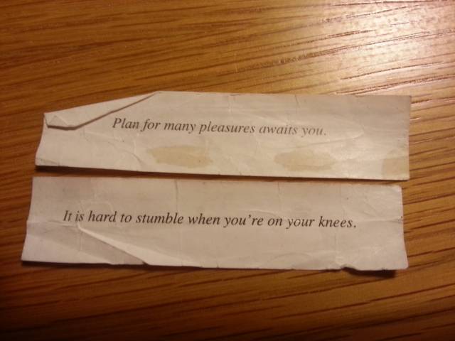 My girlfriend and I got these from fortune cookies on Valentine's Day. I got the top one...