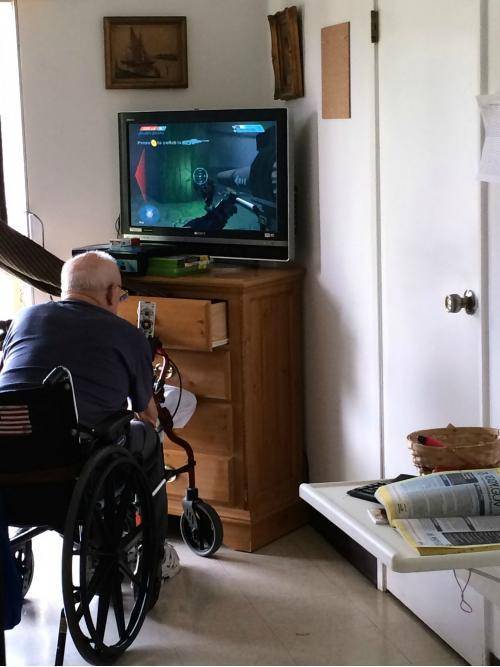 This guy at my great grandmothers rest home was playing Halo 2 next door to her room