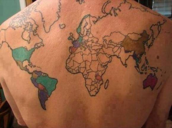 Every time he goes to a Country he gets it colored in.