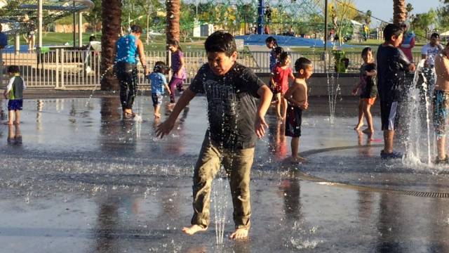 My brother didn't expect the fountain to turn on, but I got the most amazing picture out of it.