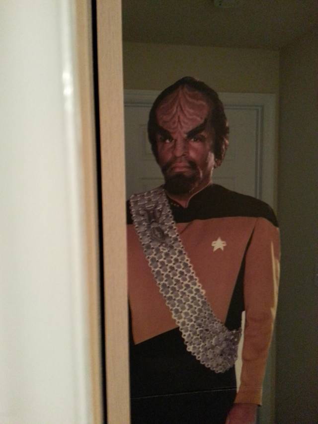 I bought a 6 ft Worf for the sole purpose of moving him around to scare my wife once a week