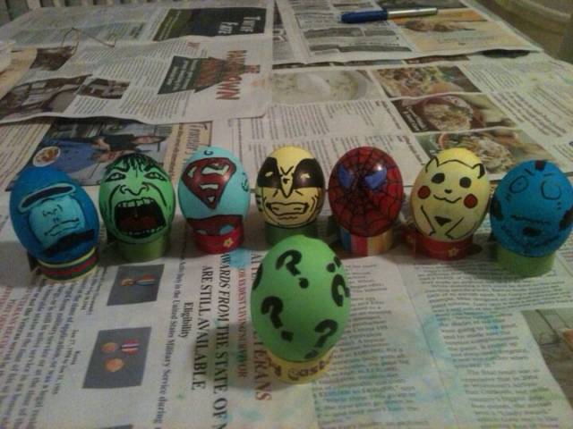 Went with a theme while decorating eggs with my nieces. The call them 
