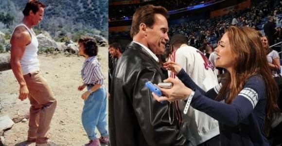 Arnold Schwarzenegger and Alyssa Milano 28 years apart