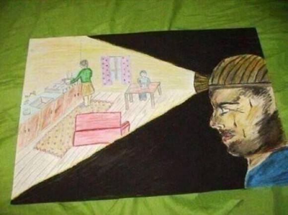 A very powerful picture drawn by the child of a coal-mine worker.