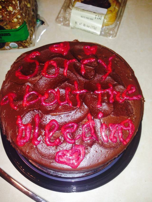 Suffering from horrible cramps today. Told my husband I was craving chocolate cake. This is what he brought home. Thanks?