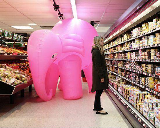 pink elephant in this grocery aisle. 