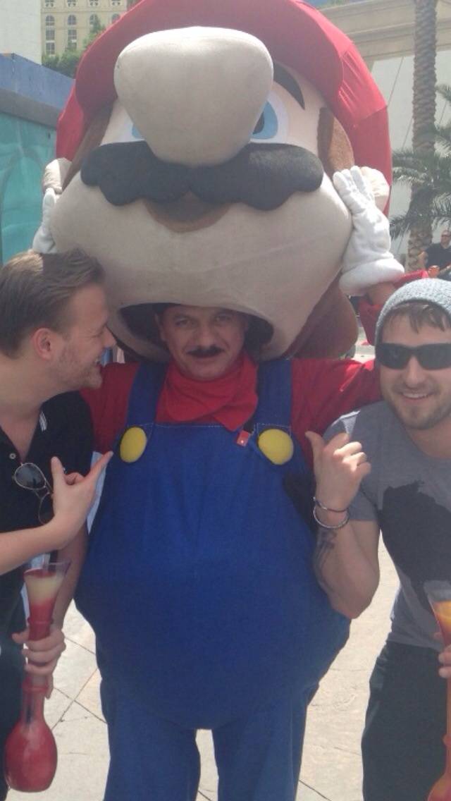 Was in Vegas last weekend, ran into a guy wearing the Super Mario costume. Stopped to take a picture and talk with him for a minute. Lifted up his mask to respond to us. Immediately asked for pictures of him without the mask on.