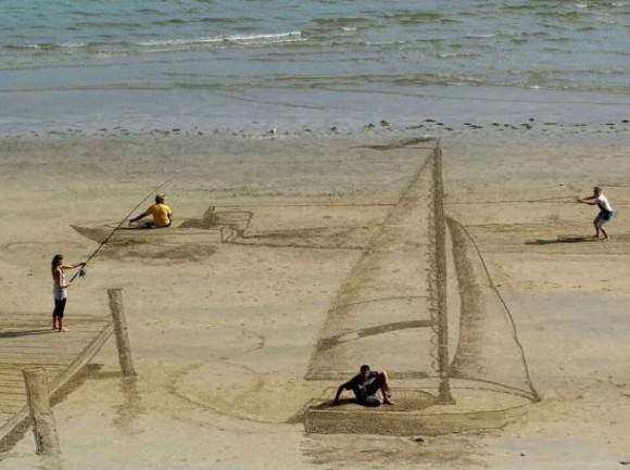 Cool 3D art on the beach in New Zealand