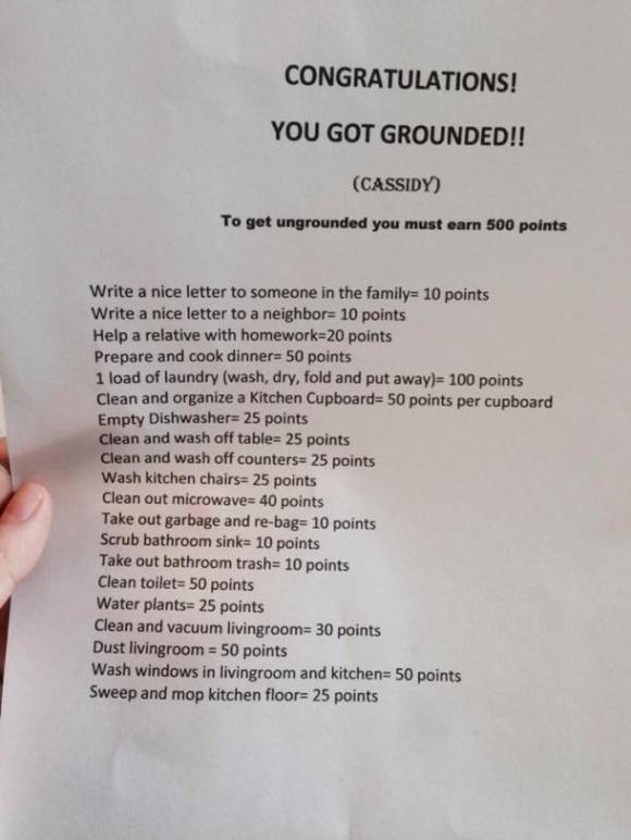 My friend got grounded and the next day her mom gave her this.