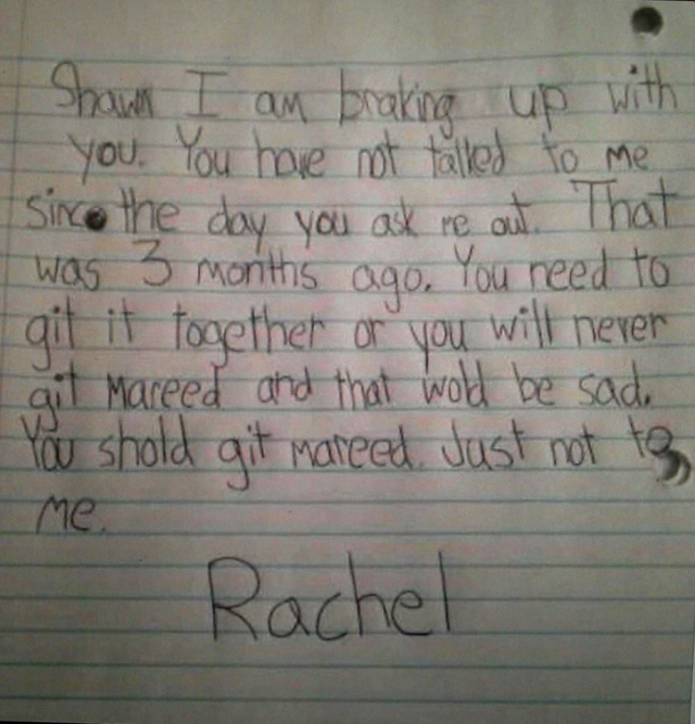 Git it together Shaun! (Little girl's break-up letter)