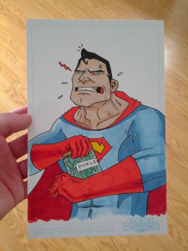 Local comic book artist took requests. I asked for Superman in great peril. They delivered pure gold
