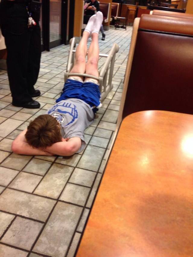 Kid from school gets his legs caught in a high chair at McDonalds, the paramedics had to come.