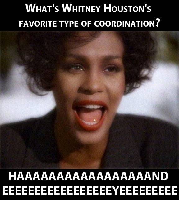 What's Whitney Houston's favorite type of coordination?