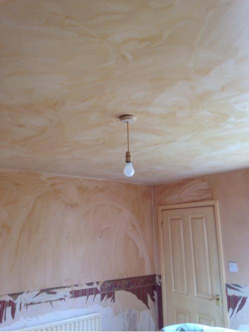 What it looks like to wash 20 years of nicotine off walls and ceiling.