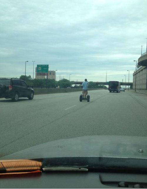 Segway on the highway AND he’s talking on his cell? This is the last desperate act of a man who has absolutely run out of f*cks to give.