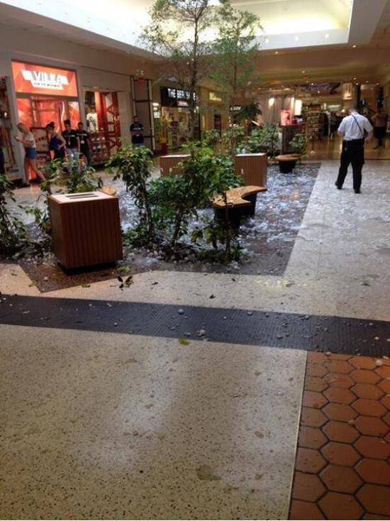 What golf ball sized hail does to a mall’s skylights