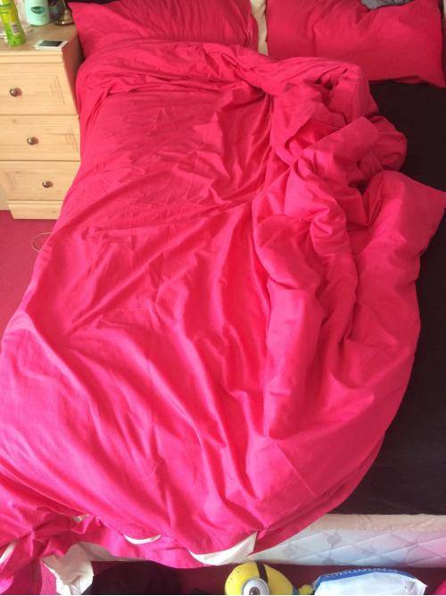 We had an argument this morning, as a result she only made her side of the bed