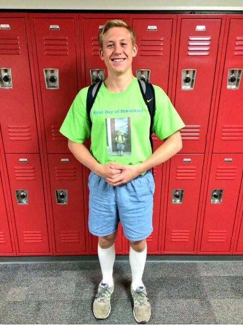 This guy wore the same outfit on his last day of high school as his first day of preschool.