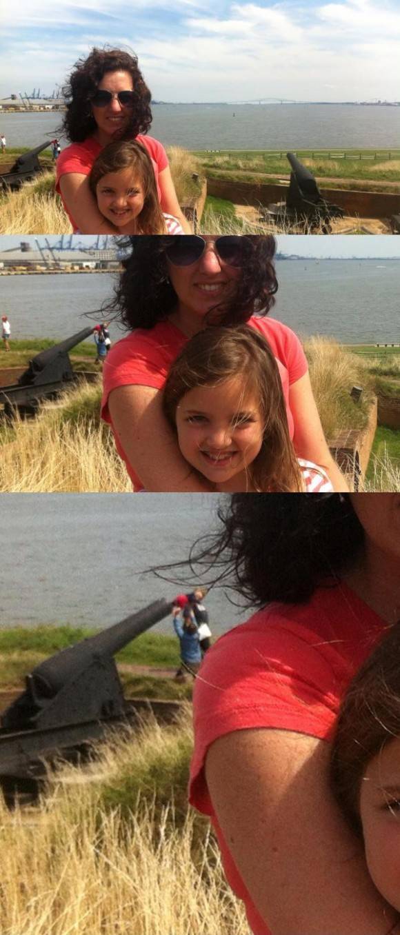 Some friends took a picture and later realized that the people in the background were stuffing a baby in a cannon.