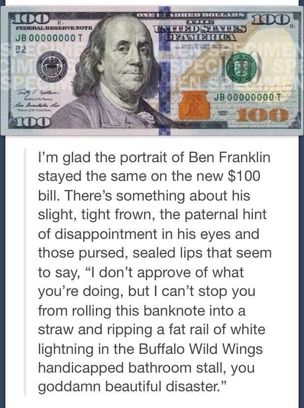 So that's what Benjamin Franklin is thinking!